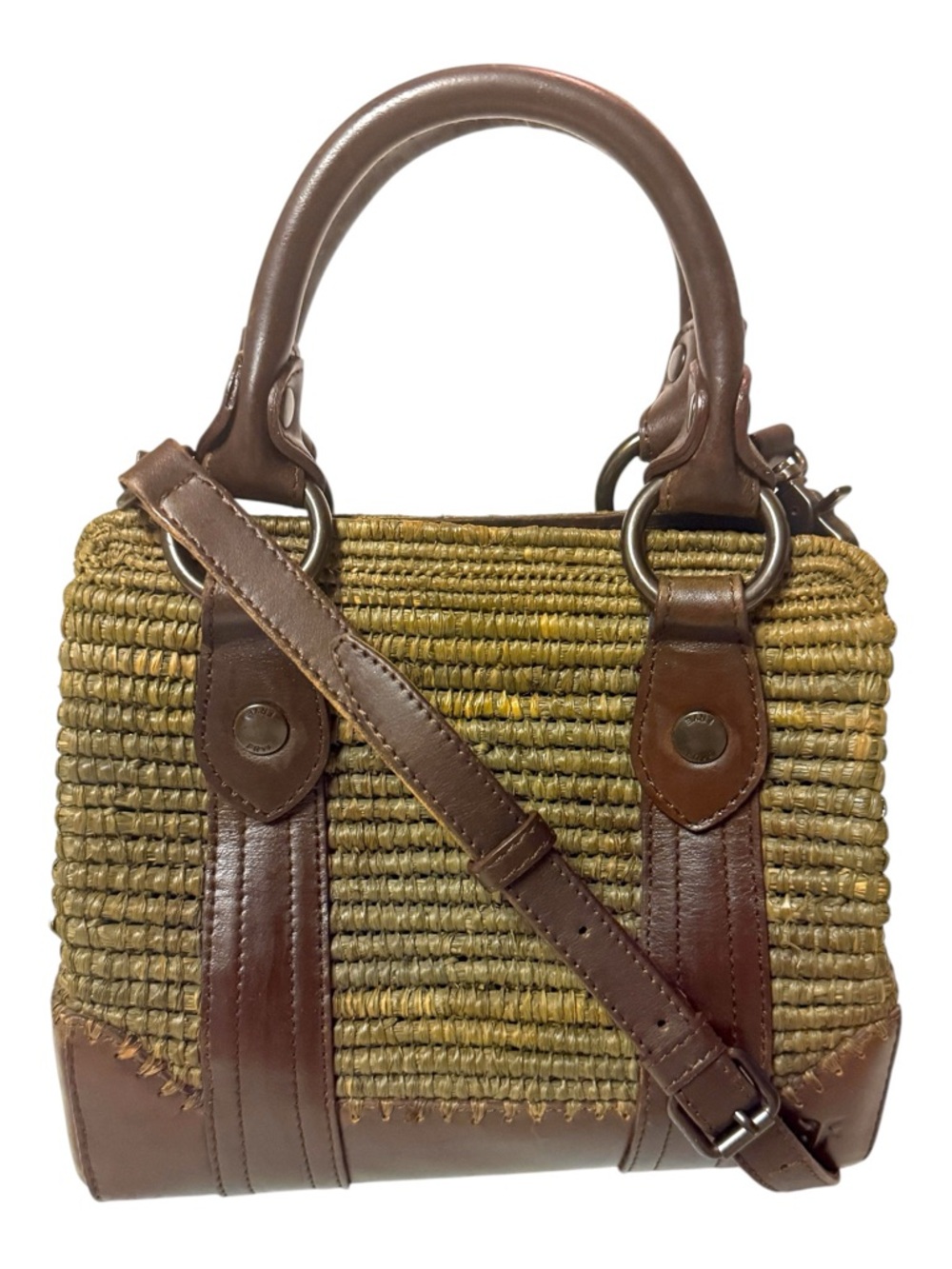 Frye Melissa Raffia Crossbody Satchel Bag in Dark Brown